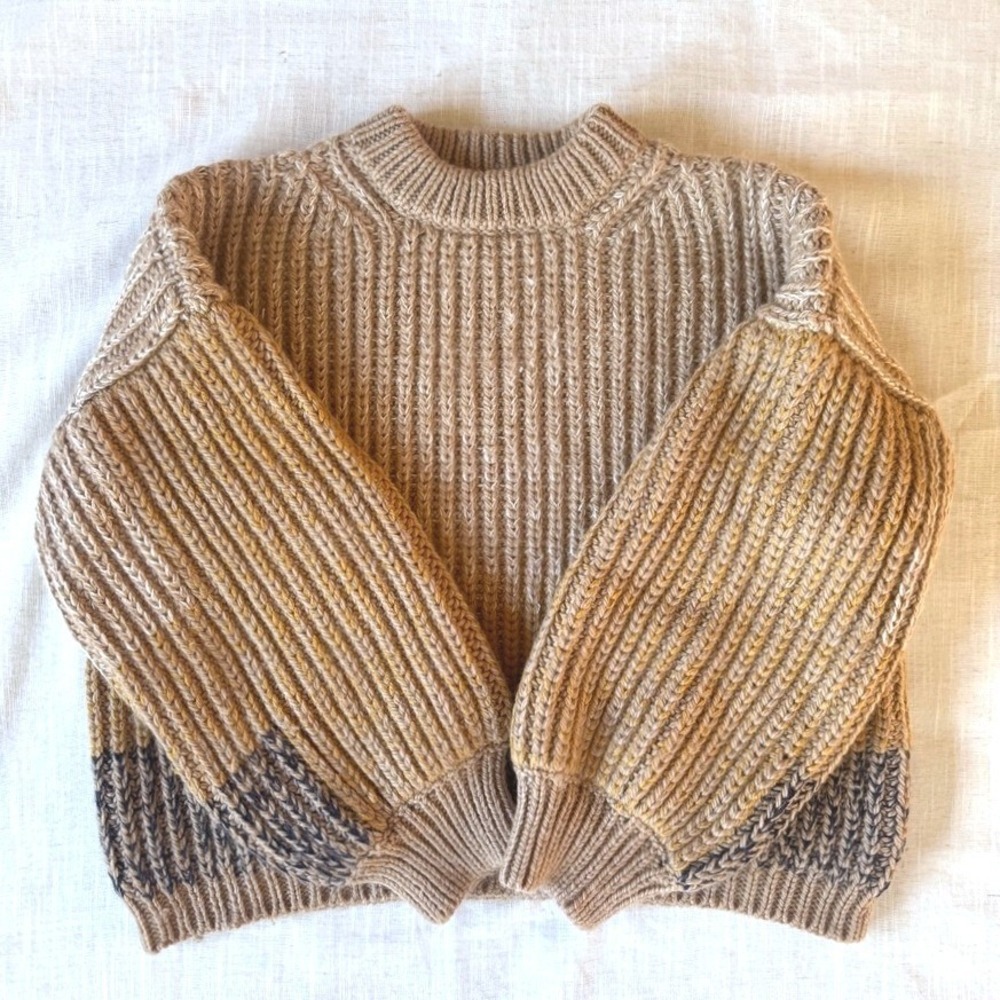 Micaela Greg Chunky Ribbed Fisherman Wool Alpaca Sweater $415 Colorblock Small